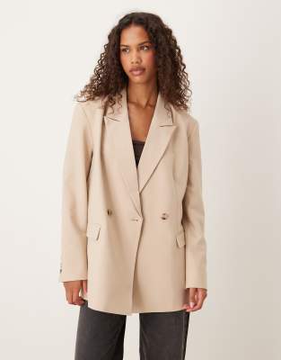 ASOS DESIGN - Zweireihiger Blazer in Steinbeige-Brown