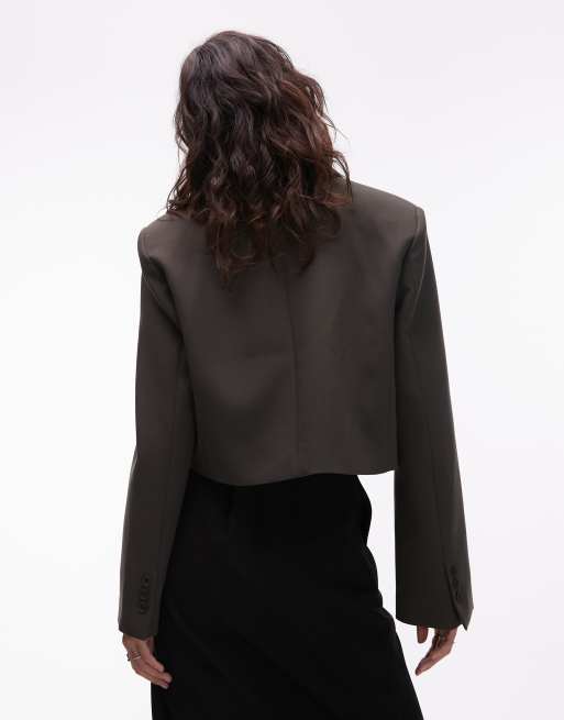 ASOS DESIGN – Zweireihiger Cropped-Blazer in Khaki, 4 von 4