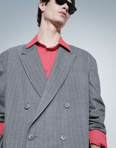 ASOS DESIGN – Zweireihiger Oversize-Anzug in gestreiftem Anthrazit mit Fischgrätmuster - view 1