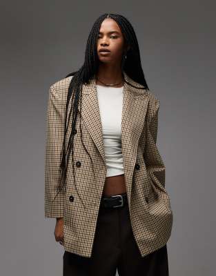 ASOS DESIGN - Zweireihiger Oversize-Blazer mit kleinem Karomuster-Bunt
