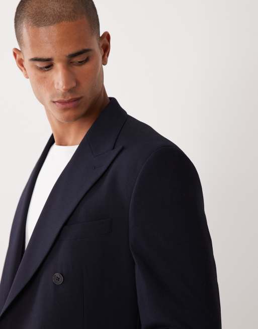 ASOS DESIGN – Zweireihiger Regular-Fit-Anzug-Blazer in Marineblau, 4 von 5