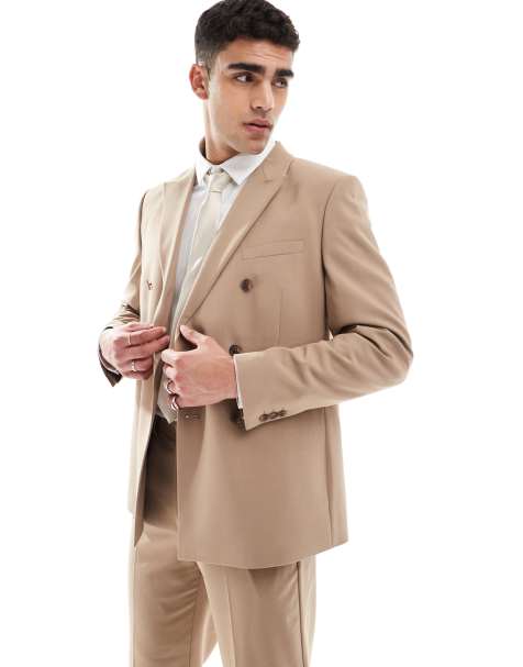 ASOS DESIGN – Zweireihiger Regular-Fit-Anzug in Braun - view 1