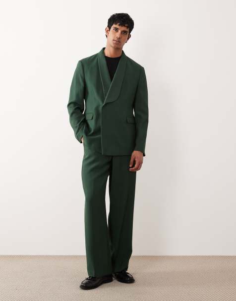 ASOS DESIGN – Zweireihiger Regular-Fit-Anzug in Dunkelgrün - view 1