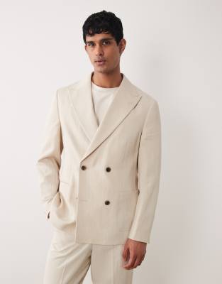 Zweireihiger Regular-Fit-Anzugblazer in Cremeweiß Weiß 46 Regular