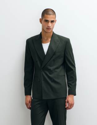 Zweireihiger Slim-Fit-Anzug in Dunkelgrün Grün 48 Regular