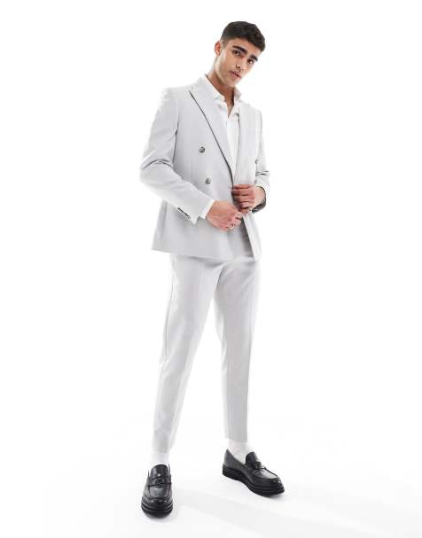 ASOS DESIGN – Zweireihiger Slim-Fit-Anzug in Eisgrau - view 1