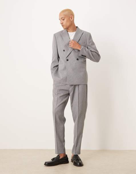 ASOS DESIGN – Zweireihiger Slim-Fit-Anzug in Grau mit Nadelstreifen - view 1