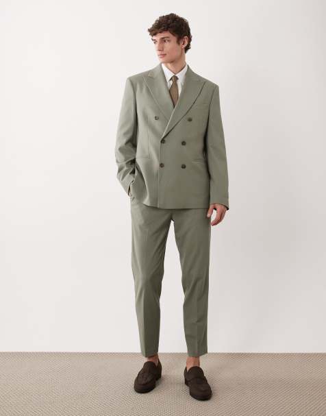ASOS DESIGN – Zweireihiger Slim-Fit-Anzug in Mittelgrün - view 1