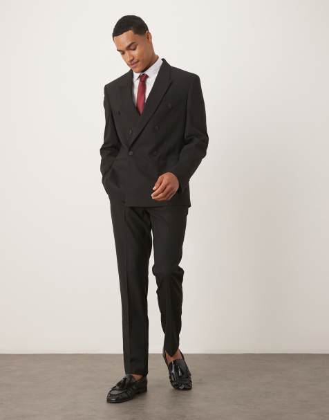 ASOS DESIGN – Zweireihiger Slim-Fit-Anzug in Schwarz - view 1