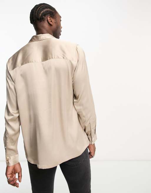 ASOS DESIGN – Zweireihiges Hemd aus Satin in Rosa mit Schalkragen, 4 von 4