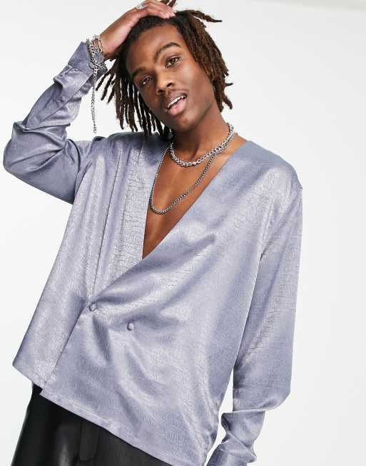 ASOS DESIGN – Zweireihiges Hemd aus strukturiertem Jacquard