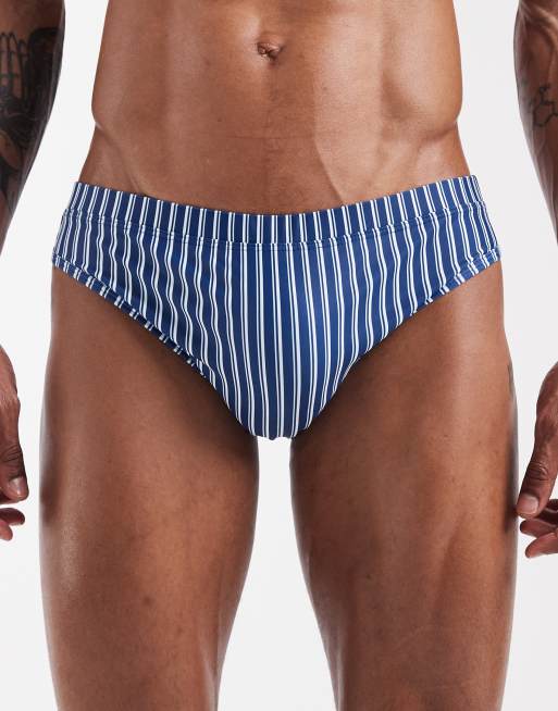 ASOS DESIGN - Zwemslip in marineblauw met witte strepen, 4 van 5