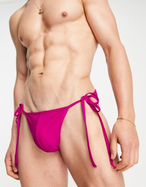 ASOS DESIGN - Zwemslip met gestrikte zijkanten in donkerroze