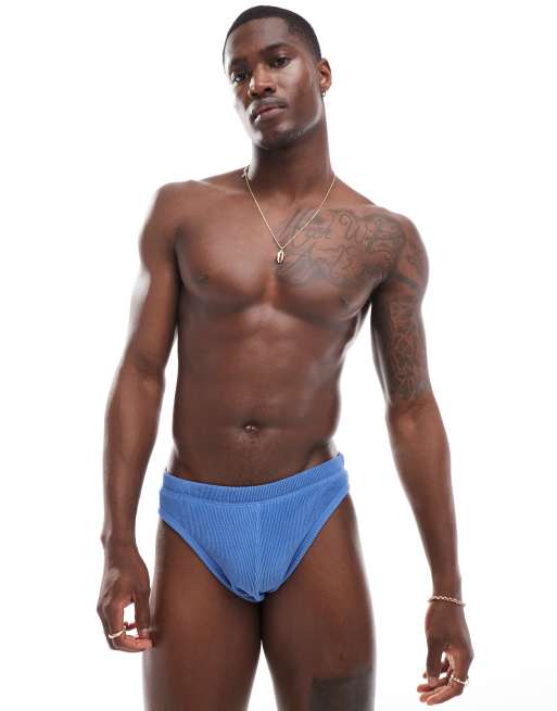 ASOS DESIGN - Zwemslip van kreukelstof in blauw 