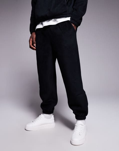 ASOS DESIGN co-ord tapered fleece jogger in black