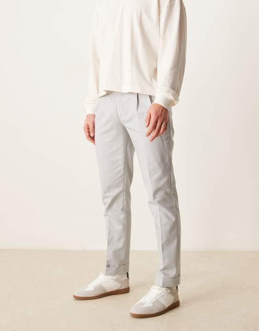 ASOS DESIGN – Zwężane eleganckie bawełniane spodnie chinosy w jasnoszarym kolorze