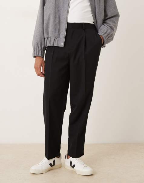 ASOS DESIGN smart relaxed tapered trousers in black with elasticated waist