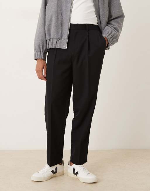 ASOS DESIGN – Zwężane eleganckie spodnie o luźnym kroju z elastyczną talią w kolorze czarnym