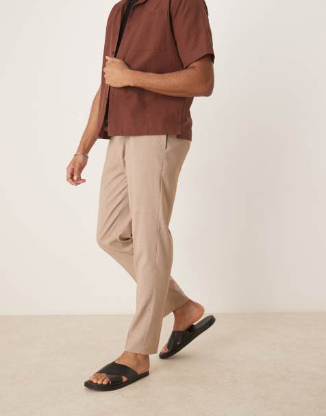 ASOS DESIGN smart tapered trousers with front pleat in stone melange