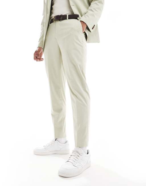 ASOS DESIGN – Zwężane jasnozielone spodnie garniturowe z koszykowym splotem