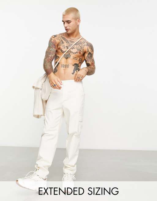 ASOS DESIGN – Zwężane spodnie bojówki w kolorze ecru