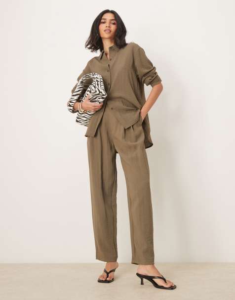 ASOS DESIGN tab waist detail tapered trousers co-ord in khaki