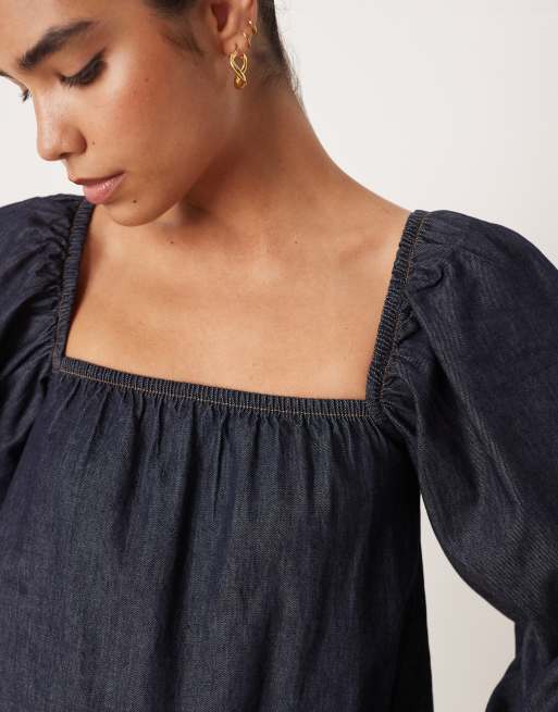 ASOS DESIGN - Zwierige denim top met lange mouwen met wassing, 4 van 4