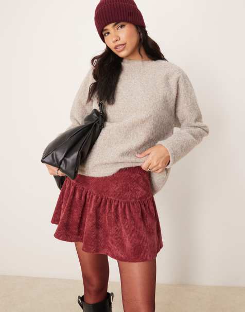 ASOS DESIGN - Zwierige mini-rok van corduroy in bordeauxrood - view 1