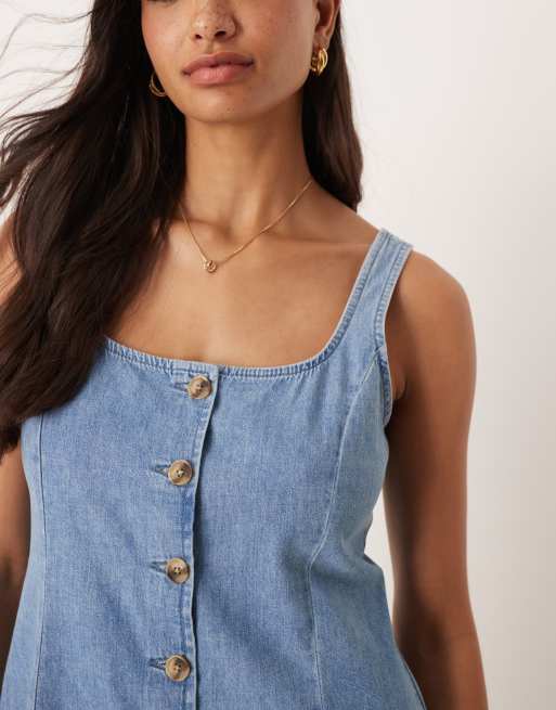 ASOS DESIGN - Zwierige minirok van denim met knoopsluiting in lichtblauw met wassing, 3 van 4