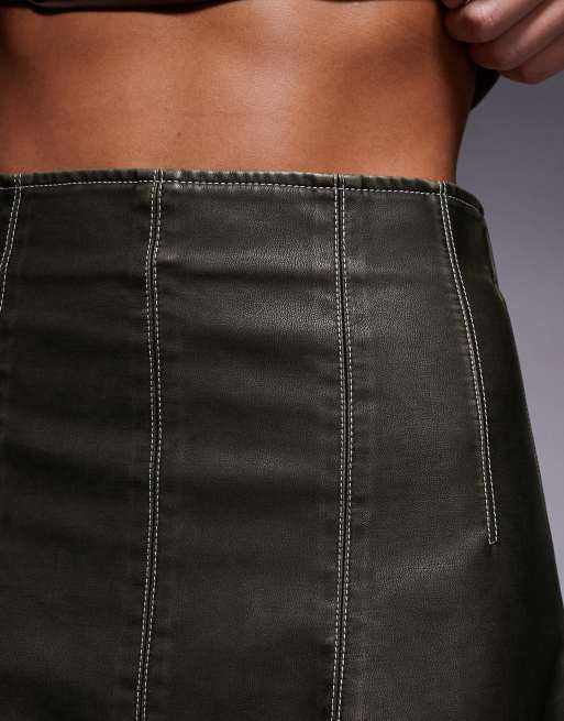 ASOS DESIGN - Zwierige rok van imitatieleer met contrasterende stiksels, 4 van 5