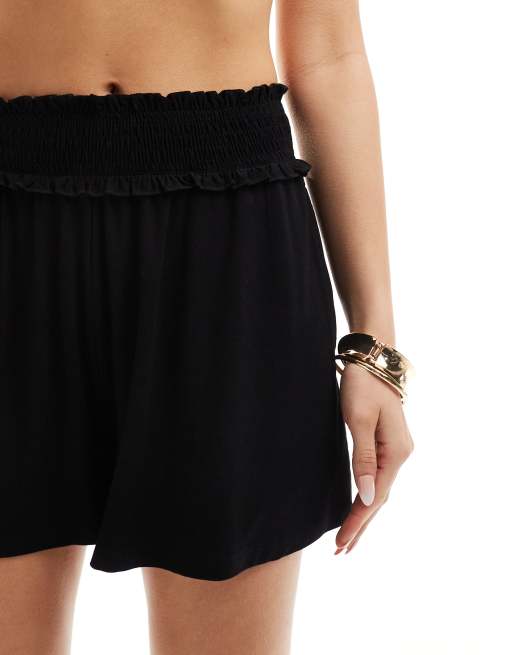 ASOS DESIGN - Zwierige short met gesmokte tailleband in zwart, 5 van 5