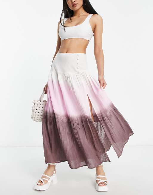 ASOS DESIGN – Zwiewna spódnica maxi z guzikami i głębokim rozcięciem z boku, z efektem ombre