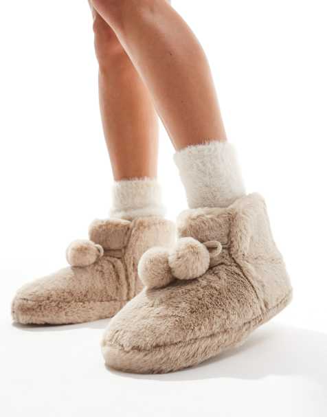 ASOS DESIGN - Zyla - Gråbrune støvle-hjemmesko med pompon - view 1