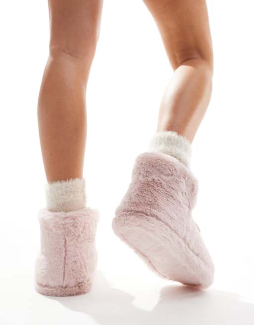 ASOS DESIGN Zyla pom pom bootie slippers in pink | ASOS