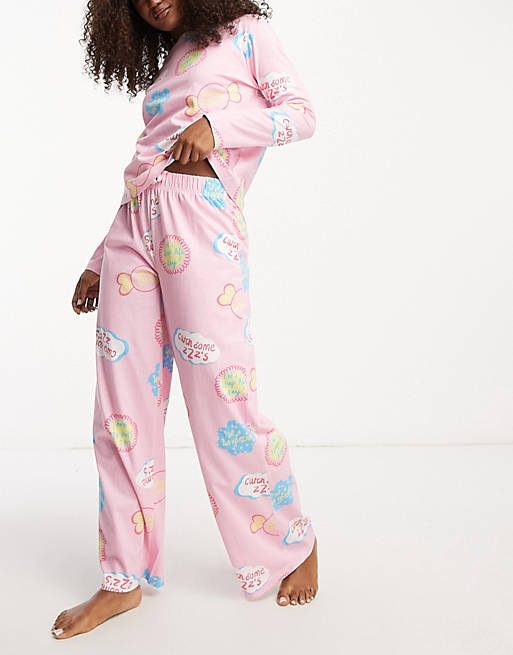 Ouderling geboren motto ASOS DESIGN zzz long sleeve top & pants pajama set in pink | ASOS
