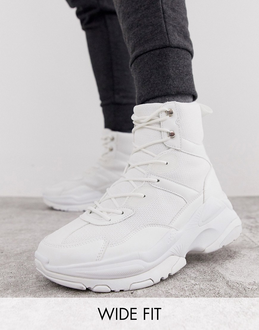 ASOS DESIGN high top-sneakers med chunky sål i wide fit i hvidt mesh