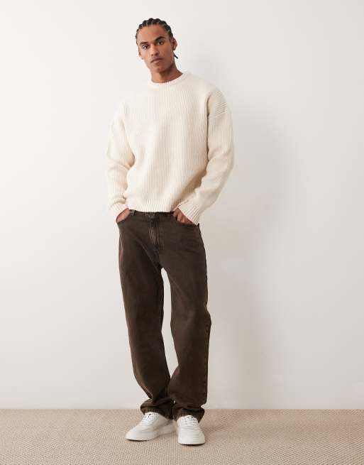 ASOS DESIGN&nbsp; super oversized boxy fit knitted fisherman rib jumper in ecru, 2 of 5