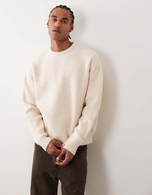 ASOS DESIGN&nbsp; super oversized boxy fit knitted fisherman rib jumper in ecru, 3 of 5