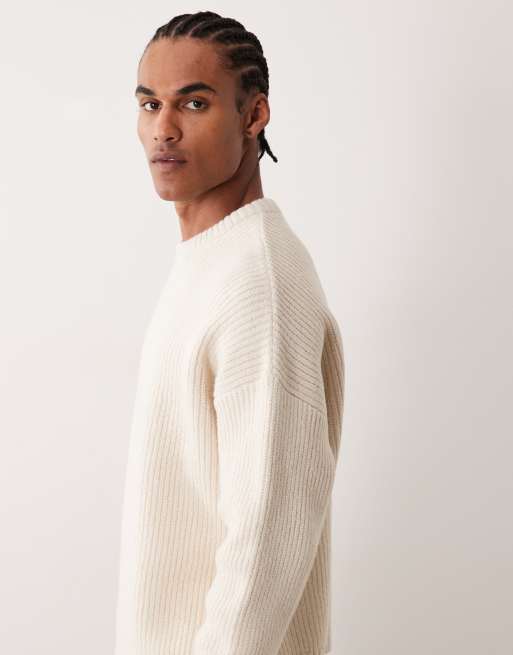 ASOS DESIGN&nbsp; super oversized boxy fit knitted fisherman rib jumper in ecru, 4 of 5