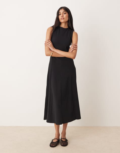 ASOS DESIGN cotton sleeveless midi sundress in black - view 1