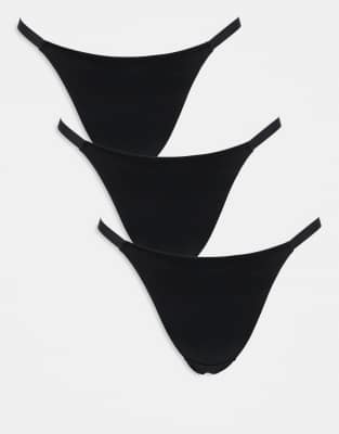 ASOS DESIGN Curve 3 pack tanga thongs in black