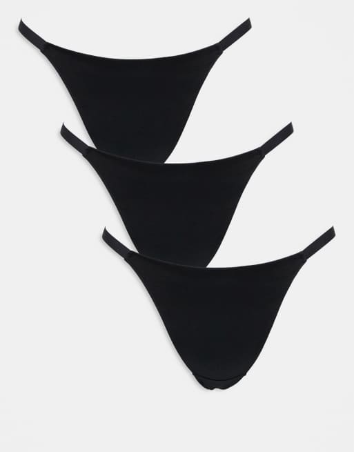 ASOS DESIGN Curve 3 pack tanga thongs in black