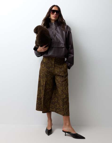 ASOS DESIGN faux leather quarter zip jacket in brown - view 1