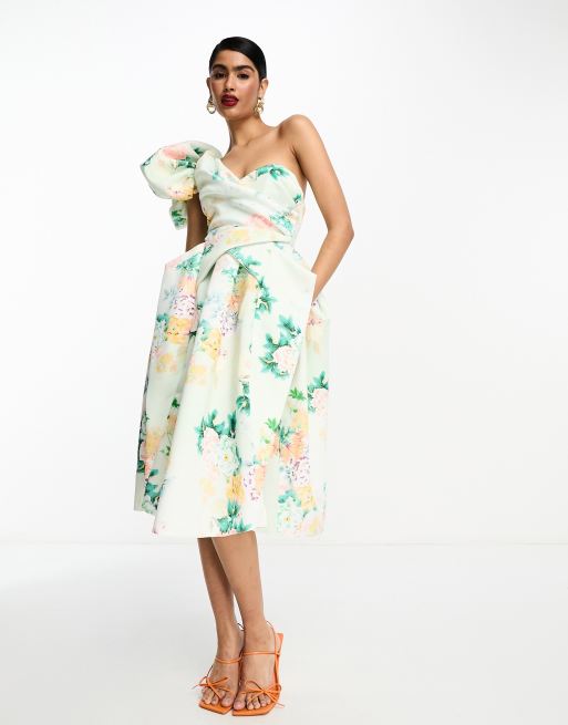 Asos salon rose print shop bandeau midi prom dress