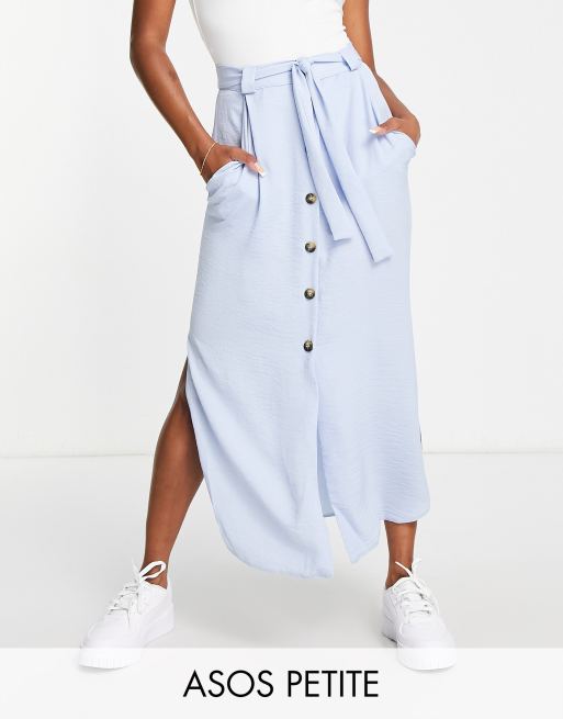 ASOS DESIGN Petite Jupe mi longue boutonn e avec ceinture Bleu