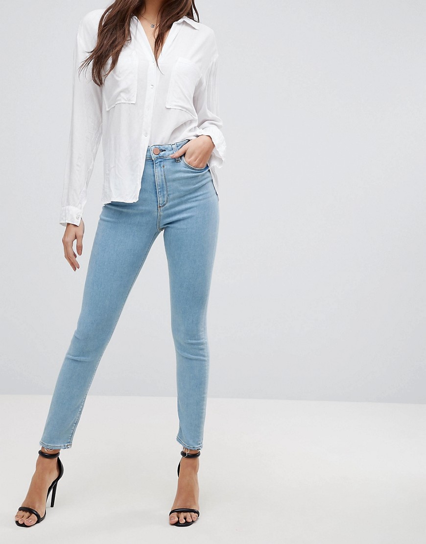 ASOS DESIGN – Ridley high waist skinny jeans i lys stonewash-Blå