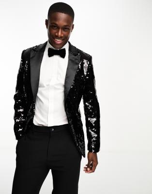 Asos Design S Sequin Blazer In Sequin In Black