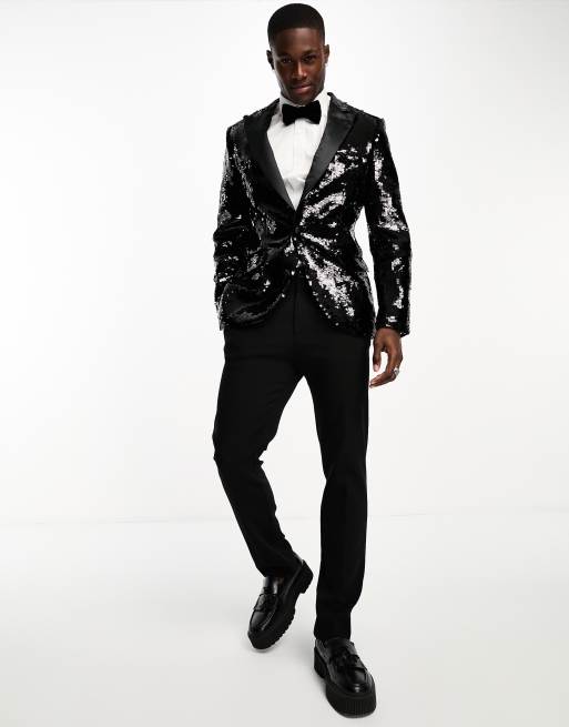 Black Sequin Tuxedo Blazer