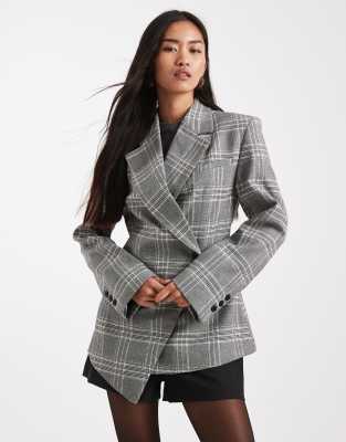 ASOS DESIGNSIGN - Blazer de costume ajusté à carreaux avec taille cintrée - Gris