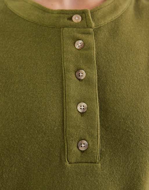 ASOS DESIN Curve Supersoft oversized henley jumper - KHAKI - DGREEN, 3 of 4